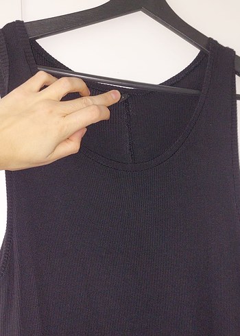 Drapeli Siyah Kolsuz Uzun Keten Elbise - Görsel 2