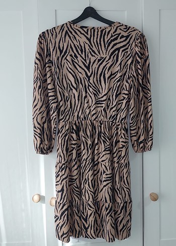 Kahverengi Zebra Desenli Midi Elbise - Görsel 5