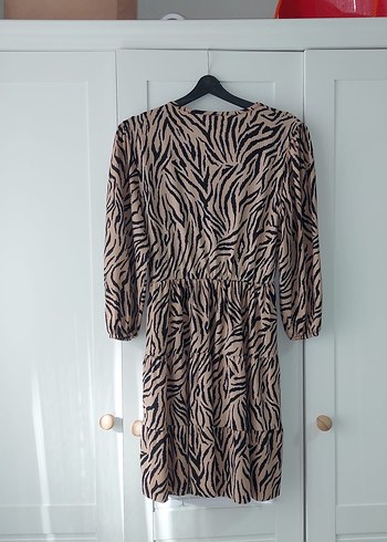 Kahverengi Zebra Desenli Midi Elbise - Görsel 4