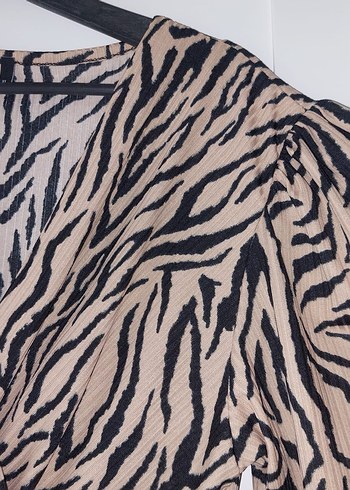 Kahverengi Zebra Desenli Midi Elbise - Görsel 3