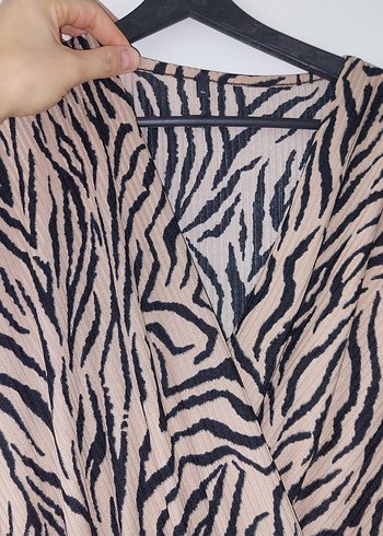 Kahverengi Zebra Desenli Midi Elbise - Görsel 2