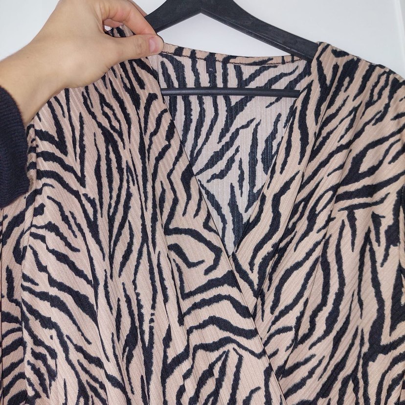 Kahverengi Zebra Desenli Midi Elbise - Görsel 2