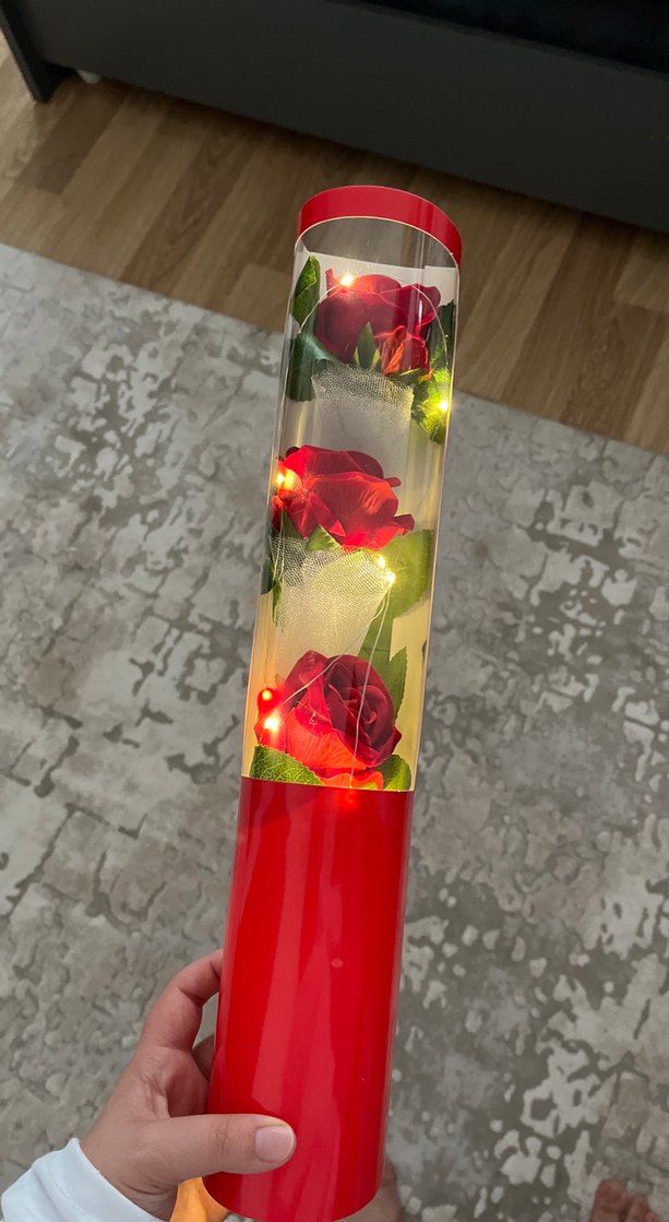 Işıklı Kırmızı Gül Vazo - Görsel 2