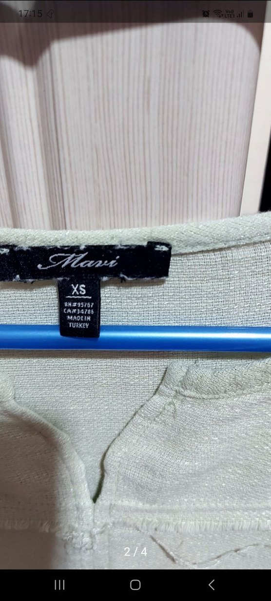 su yeşili Kadın Keten V Yaka Gömlek - Görsel 3