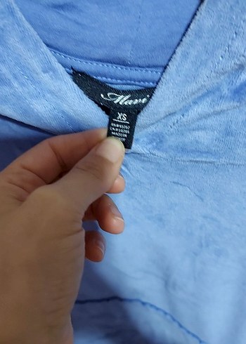 Mavi Kapüşonlu Kadın Sweatshirt - Görsel 4