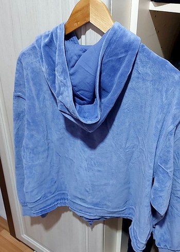 Mavi Kapüşonlu Kadın Sweatshirt - Görsel 2