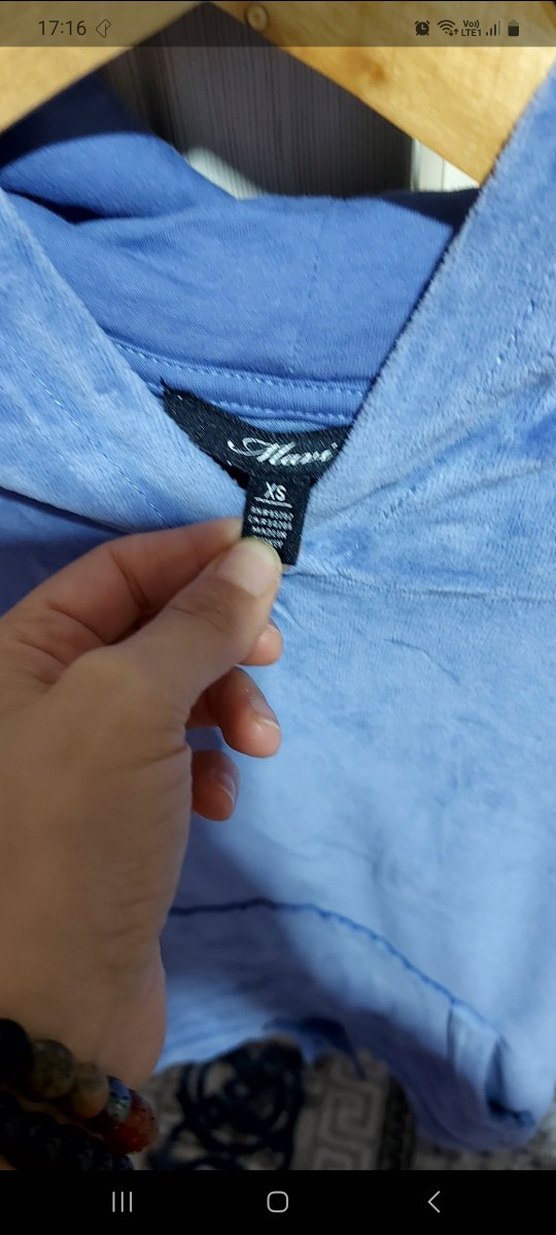 Mavi Kapüşonlu Kadın Sweatshirt - Görsel 4