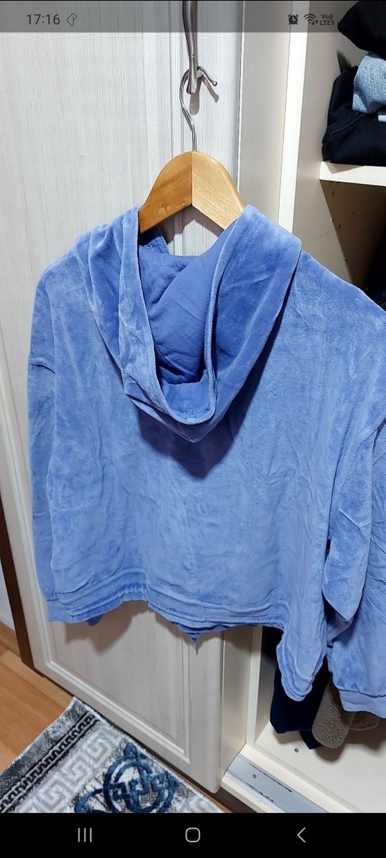 Mavi Kapüşonlu Kadın Sweatshirt - Görsel 2