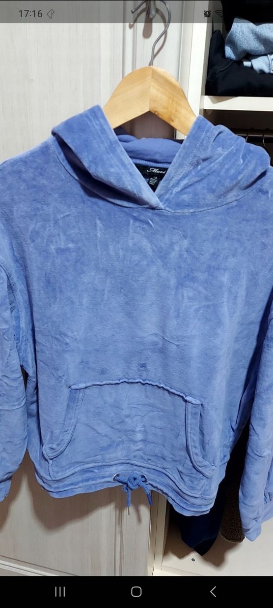 Mavi Kapüşonlu Kadın Sweatshirt - Görsel 3