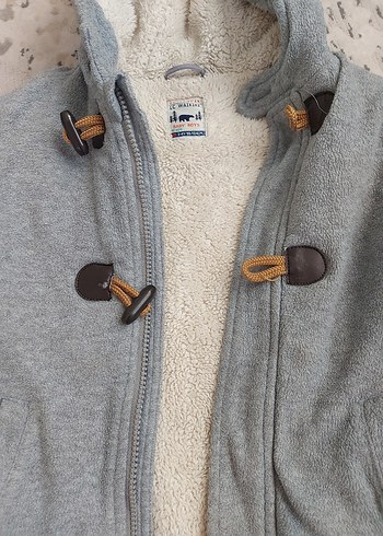 Gri Kapüşonlu Erkek Çocuk Peluş Mont - Görsel 5