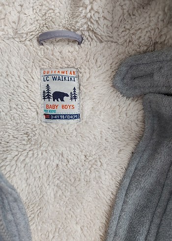 Gri Kapüşonlu Erkek Çocuk Peluş Mont - Görsel 4