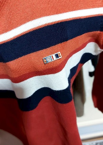 Kırmızı Çizgili Kadın Pamuklu Triko Kazak - Görsel 2