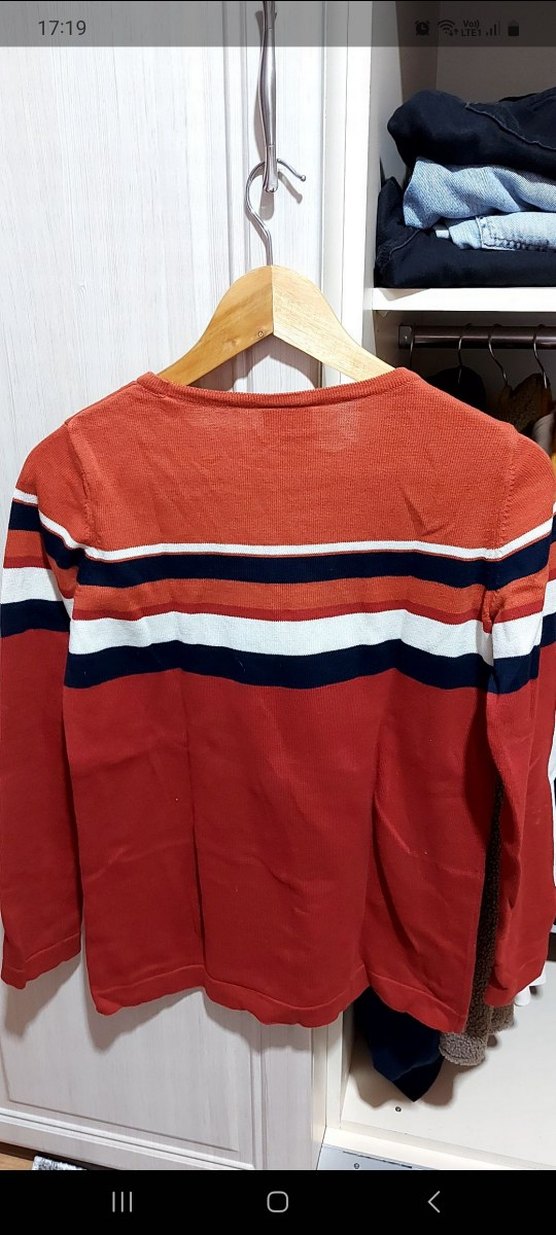 Kırmızı Çizgili Kadın Pamuklu Triko Kazak - Görsel 4