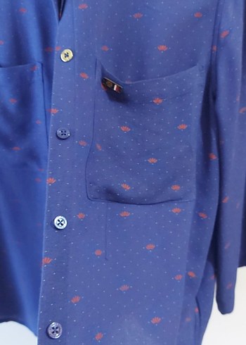 Düğmeli Mavi Kadın Uzun Kollu Gömlek - Görsel 3