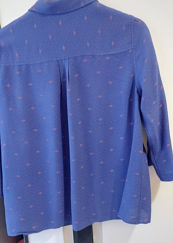 Düğmeli Mavi Kadın Uzun Kollu Gömlek - Görsel 2