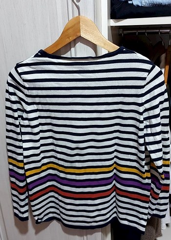 Çizgili, uzun kollu, salaş kadın kazak - Görsel 4