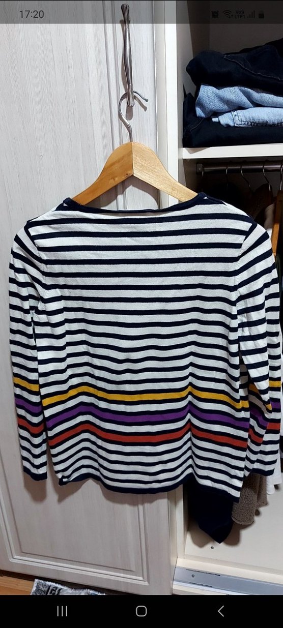 Çizgili, uzun kollu, salaş kadın kazak - Görsel 4