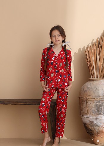 Diğer Renkli Baskılı Kırmızı Çocuk Pijama Takımı