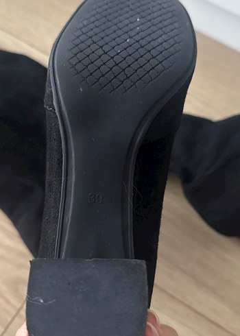 Siyah Süet Diz Üstü Elastik(çorap)Topuklu Çizme - Görsel 3