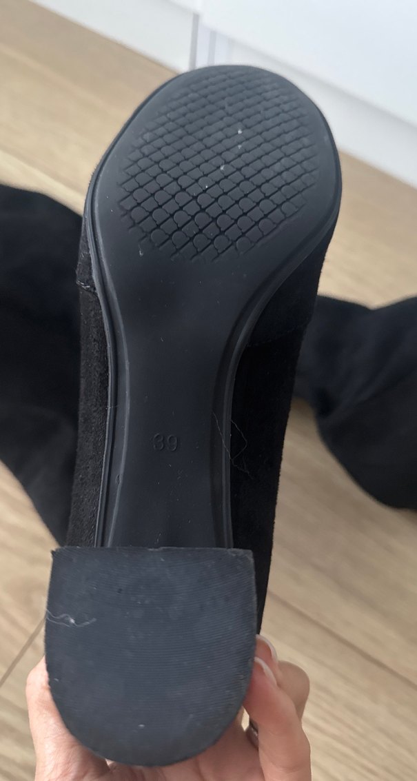 Siyah Süet Diz Üstü Elastik(çorap)Topuklu Çizme - Görsel 3