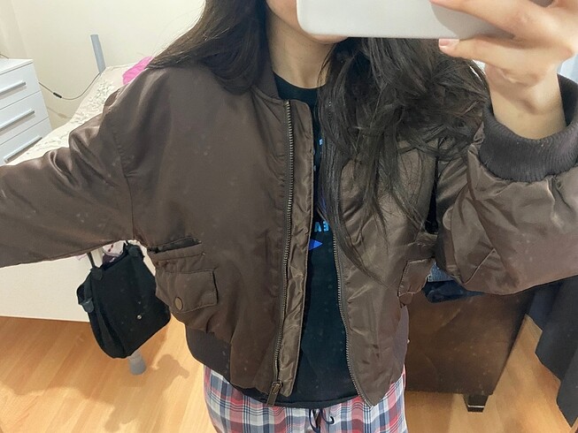 s Beden kahverengi Renk Oversize crop bel hizası mont Pull and bear