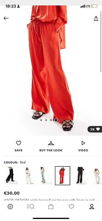 44 Beden kırmızı Renk Asos keten pantolon