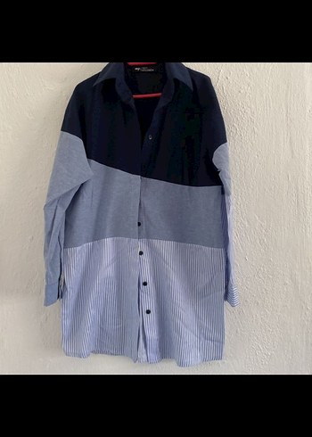 Merve Gültekin mavi çizgili modest gömlek