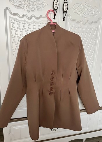 Düğmeli Bej Kadın Blazer Ceket - Görsel 3
