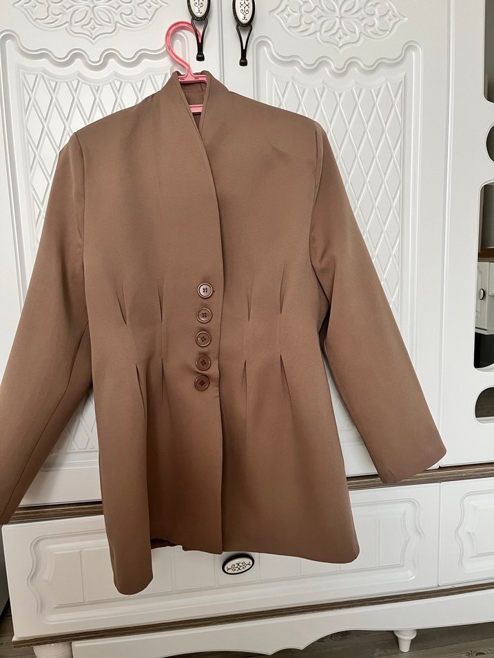 Düğmeli Bej Kadın Blazer Ceket - Görsel 2