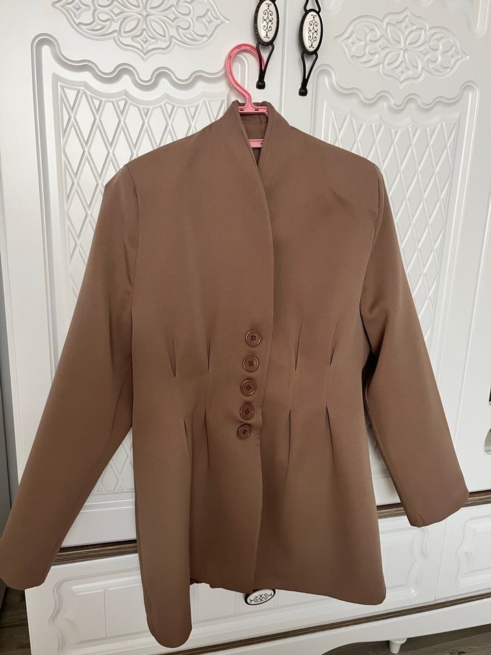 Düğmeli Bej Kadın Blazer Ceket - Görsel 3