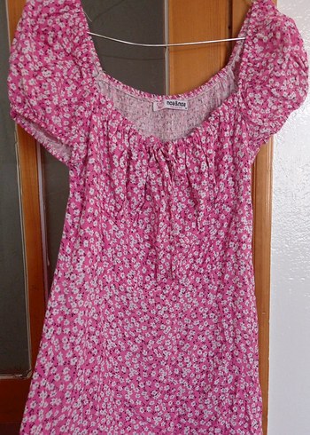 Pembe Bağlama Desenli Uzun Günlük Elbise - Görsel 4