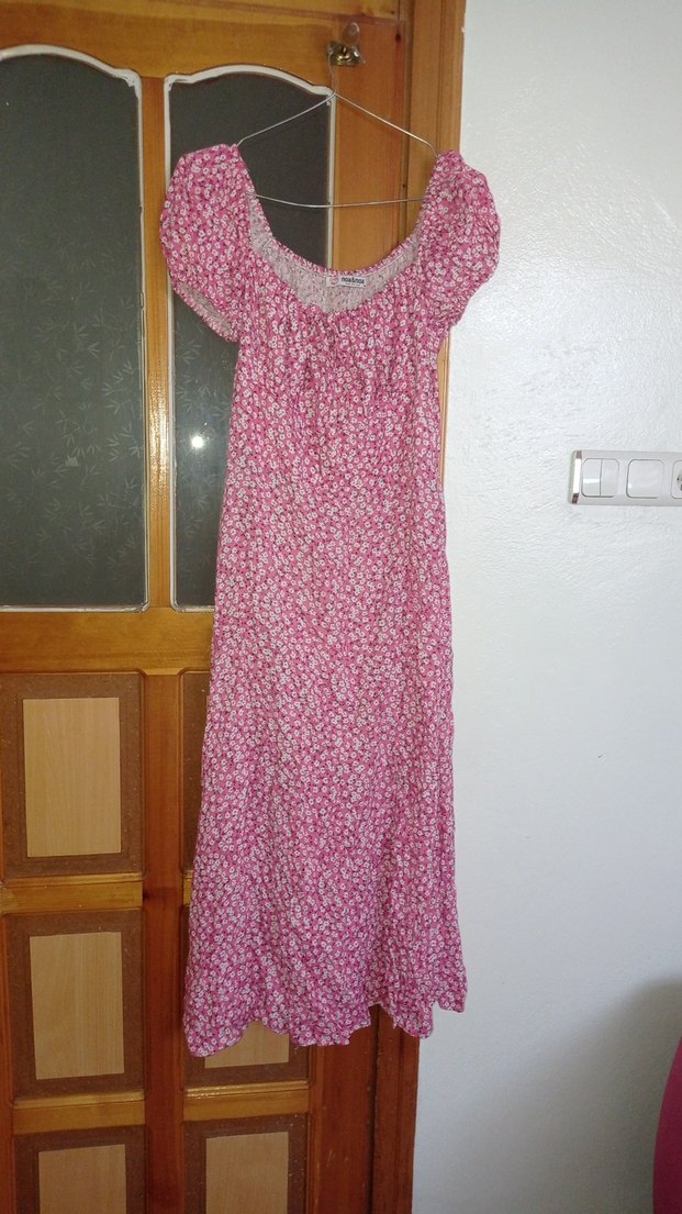 Pembe Bağlama Desenli Uzun Günlük Elbise - Görsel 3