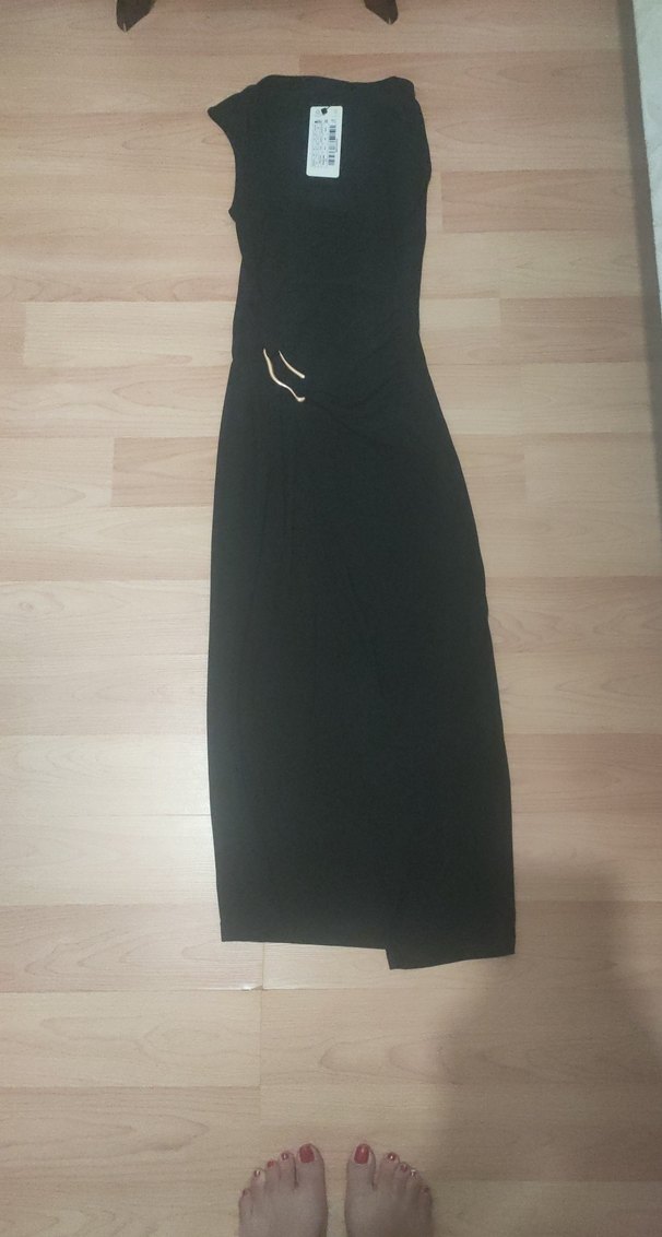 Siyah Uzun Kollu Kemerli Kalem Elbise - Görsel 3