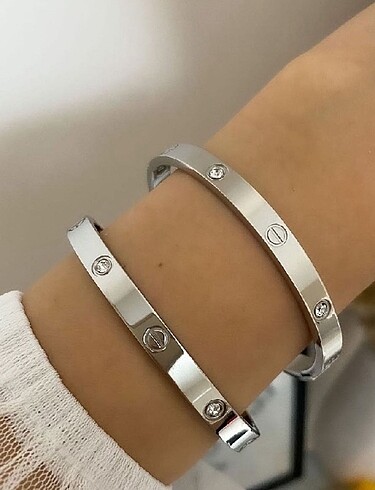 Cartier model gümüş çelik kelepçe