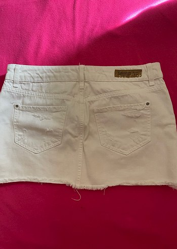 36 Beden Düğmeli Beyaz Mini Denim Etek