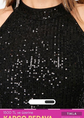 Parlak Siyah Mini Payetli Elbise - Görsel 4