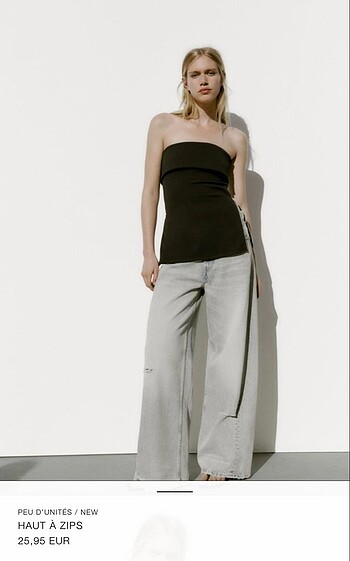 zara çift taraflı fermuarlı straplez üst