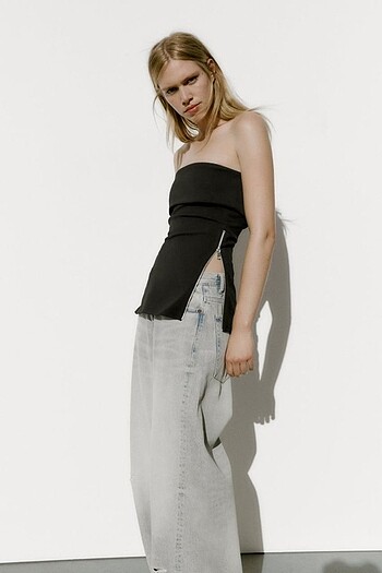 Zara zara çift taraflı fermuarlı straplez üst