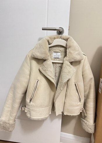 s Beden Stradivarius Bej Süet Kadın Ceket, Kürklü, Sade Kesim