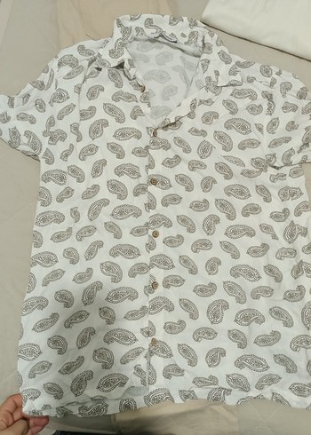 LC Waikiki Krem Desenli Kısa Kollu Keten Erkek Gömlek