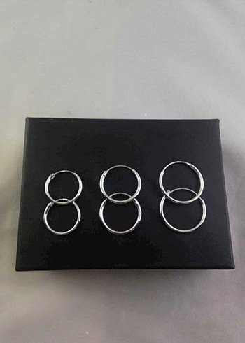 925 Ayar Gümüş Halka Küpe 3 Çift - Görsel 2