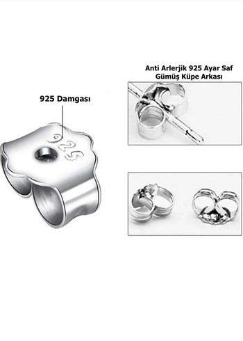 5 Çift (10 Adet) 925 Ayar Pimli Gümüş Küpe Arkası Vidası Klipsli - Görsel 2