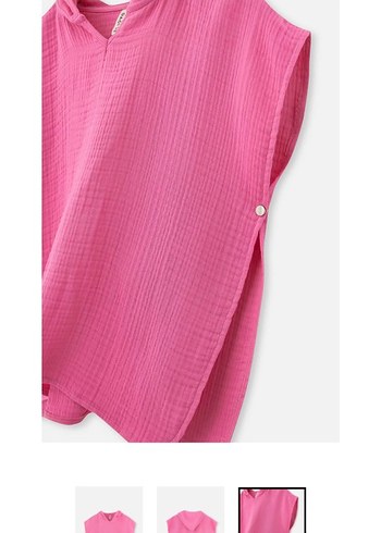 Kız Çocuk Pembe Kolsuz Keten Panço - Görsel 3