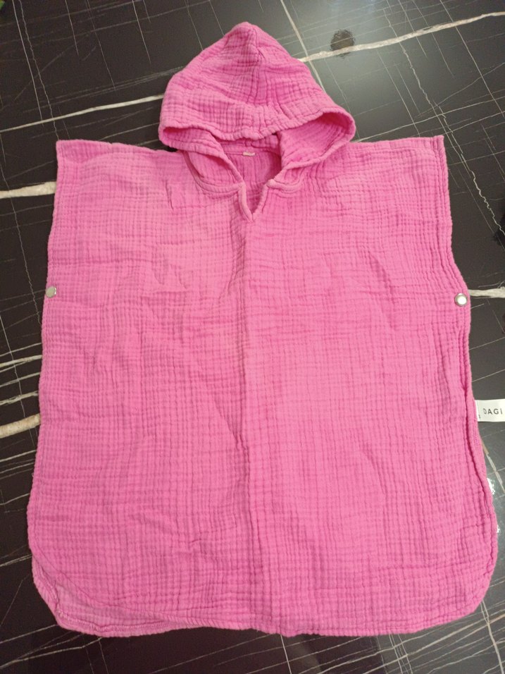 Kız Çocuk Pembe Kolsuz Keten Panço - Görsel 4