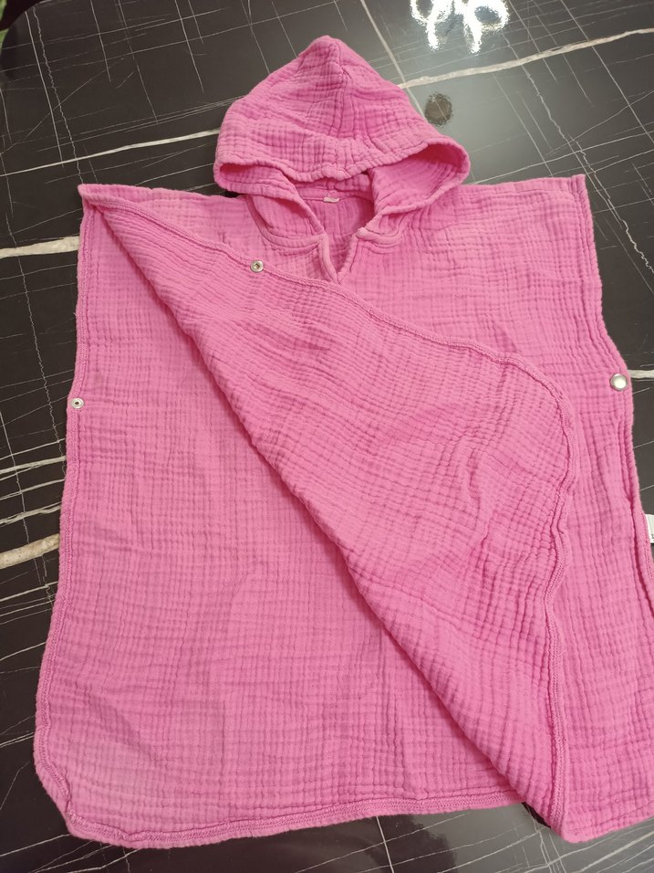 Kız Çocuk Pembe Kolsuz Keten Panço - Görsel 5