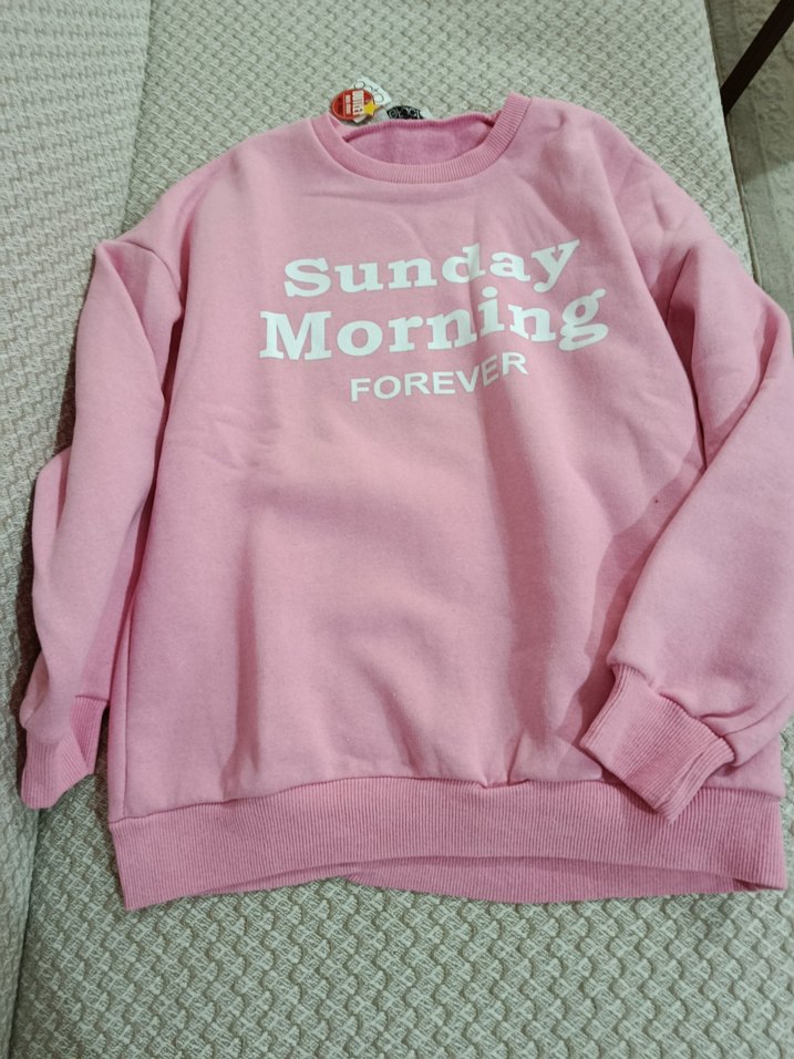 Pembe Kadın Sweatshirt Uzun Kollu Rahat Kesim - Görsel 2