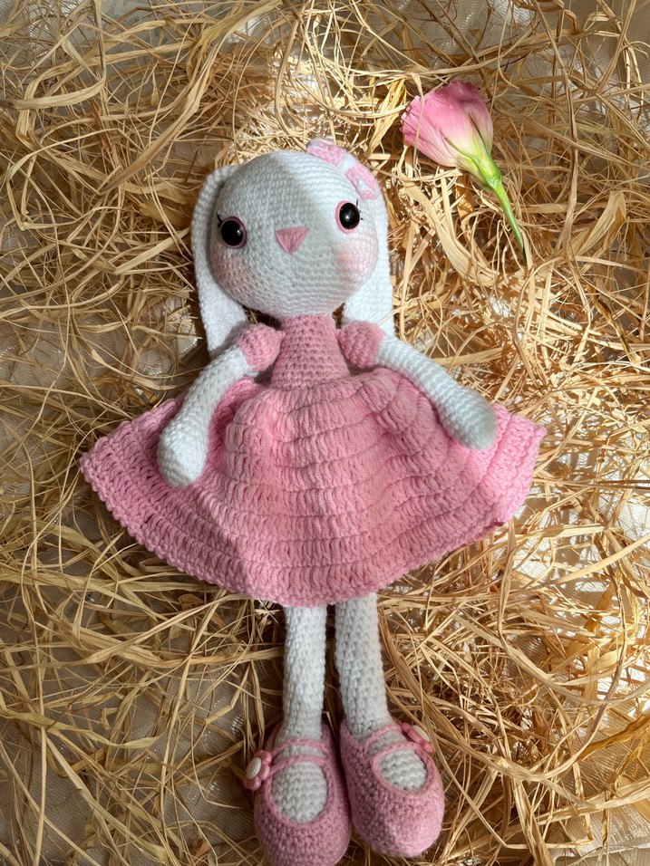 Pembe El Örgüsü Tavşan Peluş Oyuncak - Görsel 3