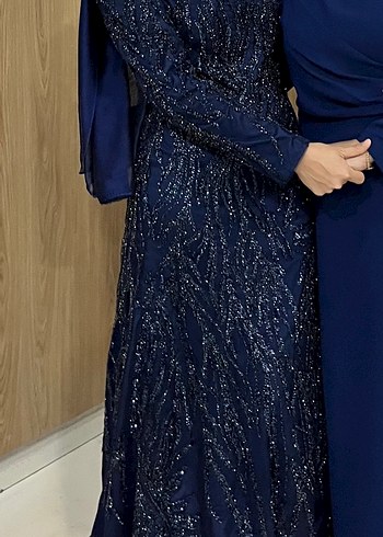 Nakışlı Lacivert Uzun Abiye Elbise - Görsel 2