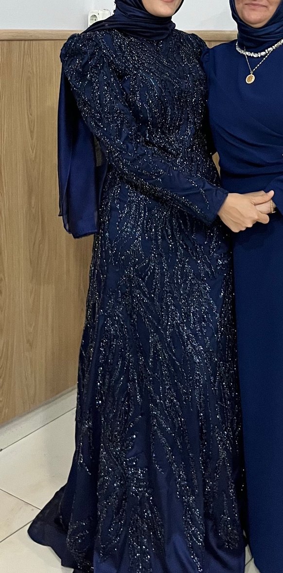 Nakışlı Lacivert Uzun Abiye Elbise - Görsel 2