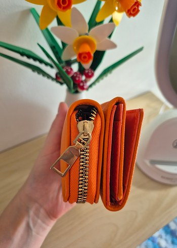 Turuncu Suni Deri Fermuarlı Kadın Cüzdan - Görsel 2